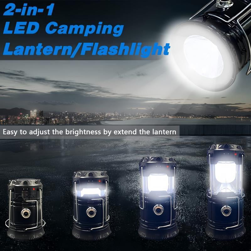 4-Pack Collapsible Portable LED Camping Lantern Lightweight Waterproof Solar USB Rechargeable LED Flashlight Survival Kits for Indoor Outdoor Home Emergency Light Power Outages Hiking，Perfect for Power Outages, Hiking, Campsites, Emergencies
