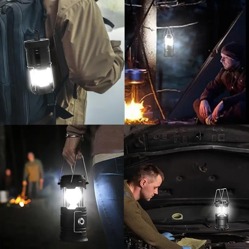 4-Pack Collapsible Portable LED Camping Lantern Lightweight Waterproof Solar USB Rechargeable LED Flashlight Survival Kits for Indoor Outdoor Home Emergency Light Power Outages Hiking，Perfect for Power Outages, Hiking, Campsites, Emergencies