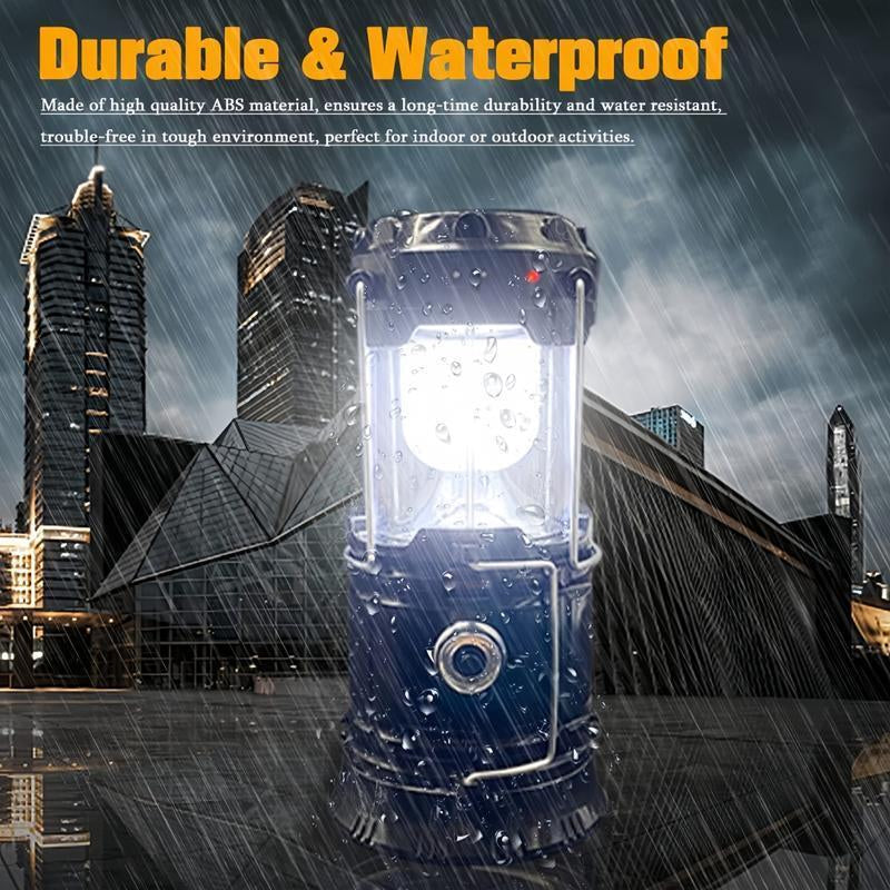 4-Pack Collapsible Portable LED Camping Lantern Lightweight Waterproof Solar USB Rechargeable LED Flashlight Survival Kits for Indoor Outdoor Home Emergency Light Power Outages Hiking，Perfect for Power Outages, Hiking, Campsites, Emergencies